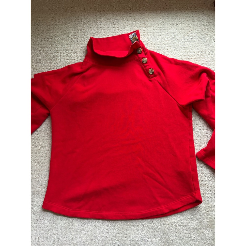 J.Crew Fleece Sweatshirt Medium Red Plaid Button Funnel Neck Pullover Cozy